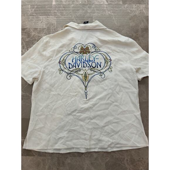 NEW Harley Davidson Tori Richard Womens Shirt 100% Silk Embroidered Biker Medium - Picture 1 of 7